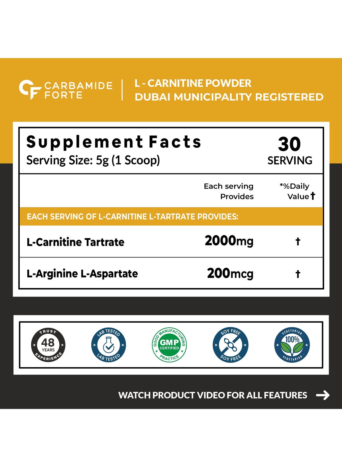 Carbamide Forte L Carnitine Powder For Men & Women 2000Mg Powder Pre Workout Supplement Post Workout Supplement Mango Flavour - 150G Powder